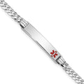 14K White Gold Medical Solid Chain/Solid Plate 26x5mm Off-Center Red Enamel Flat Curb Link 7 inch ID Bracelet