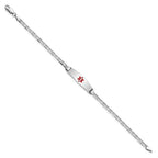 14K White Gold Medical Solid Chain/Solid Plate 24x7mm Soft Diamond Shape Centered Red Enamel Anchor Link 8 inch ID Bracelet