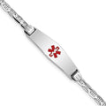 14K White Gold Medical Solid Chain/Solid Plate 24x7mm Soft Diamond Shape Centered Red Enamel Anchor Link 7 inch ID Bracelet