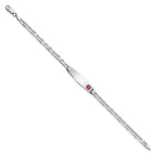 14K White Gold Medical Solid Chain/Solid Plate 26x7mm Soft Diamond Shape Off-Center Red Enamel Anchor Link 8 inch ID Bracelet