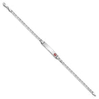 14K White Gold Medical Solid Chain/Solid Plate 26x5mm Off-Center Red Enamel Anchor Link 8 inch ID Bracelet