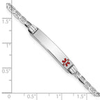 14K White Gold Medical Solid Chain/Solid Plate 26x5mm Off-Center Red Enamel Anchor Link 8 inch ID Bracelet