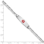 14K White Gold Medical Solid Chain/Solid Plate 24x7mm Soft Diamond Shape Centered Red Enamel Anchor Link 7 inch ID Bracelet