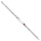 14K White Gold Medical Semi-Solid Chain/Solid Plate Soft Diamond Shape 37x9mm Off-Center Red Enamel Cuban Link 8 inch ID Bracelet