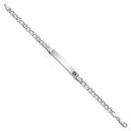 14K White Gold Medical Semi-solid Chain/Solid Plate 37x6mm Off-Center Red Enamel Curb Link 8 inch ID Bracelet