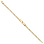 14k Medical Solid Chain/Solid Plate 20x5mm Soft Diamond Shape Centered Red Enamel Curb Link 7 inch ID Bracelet