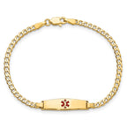 14k Medical Solid Chain/Solid Plate 20x5mm Soft Diamond Shape Centered Red Enamel Curb Link 7 inch ID Bracelet