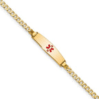 14k Medical Solid Chain/Solid Plate 20x5mm Soft Diamond Shape Centered Red Enamel Curb Link 6 inch Baby/Child ID Bracelet