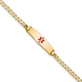 14k Medical Solid Chain/Solid Plate 20x5mm Soft Diamond Shape Centered Red Enamel Curb Link 7 inch ID Bracelet
