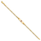 14k Medical Semi-Solid Chain/Solid Plate 20x5mm Soft Diamond Shape Centered Red Enamel Figaro Link 6 inch Baby/Child ID Bracelet
