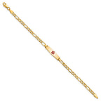 14k Medical Semi-Solid Chain/Solid Plate 20x5mm Soft Diamond Shape Centered Red Enamel Figaro Link 7 inch ID Bracelet