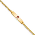 14k Medical Semi-Solid Chain/Solid Plate 20x5mm Soft Diamond Shape Centered Red Enamel Anchor Link 6 inch Baby/Child ID Bracelet