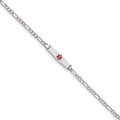 14k White Gold Medical Semi-Solid Chain/Solid Plate 20x5mm Soft Diamond Shape Centered Red Enamel Figaro Link 7 inch ID Bracelet