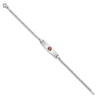 14k White Gold Medical Semi-Solid Chain/Solid Plate 25x7mm Soft Diamond Shape Centered Red Enamel Anchor Link 7 inch ID Bracelet