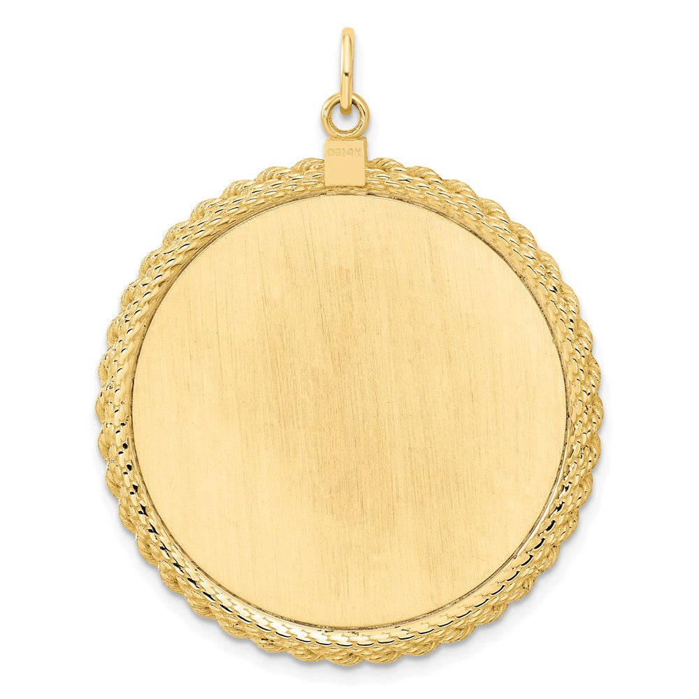 14k Plain .013 Gauge Round Engravable 36.6x34.9mm Disc with Rope Edge Charm