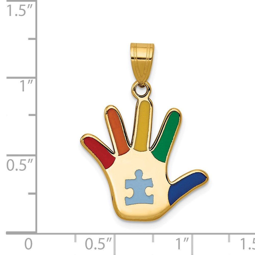 14k Enameled Autism with Puzzle Piece Handprint Pendant