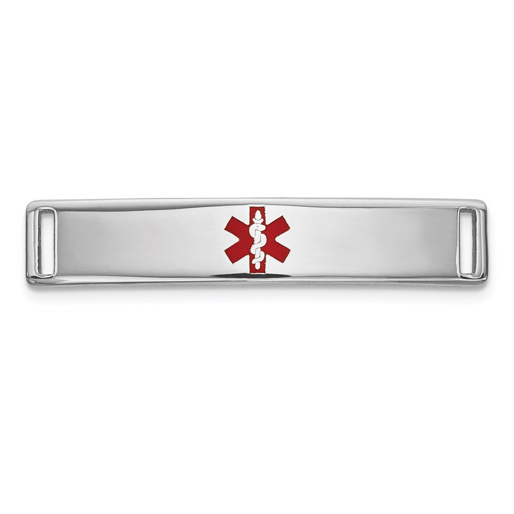 14k White Gold Polished 24x5mm Centered Red Epoxy Enameled Medical ID Plate # 816