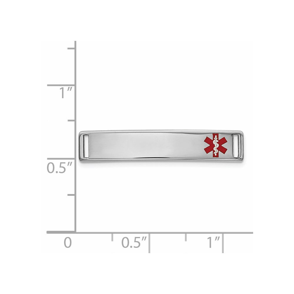 14k White Gold Polished 24x5mm Off-Center Red Epoxy Enameled Medical ID # 816