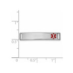 14k White Gold Polished 24x5mm Off-Center Red Epoxy Enameled Medical ID # 816