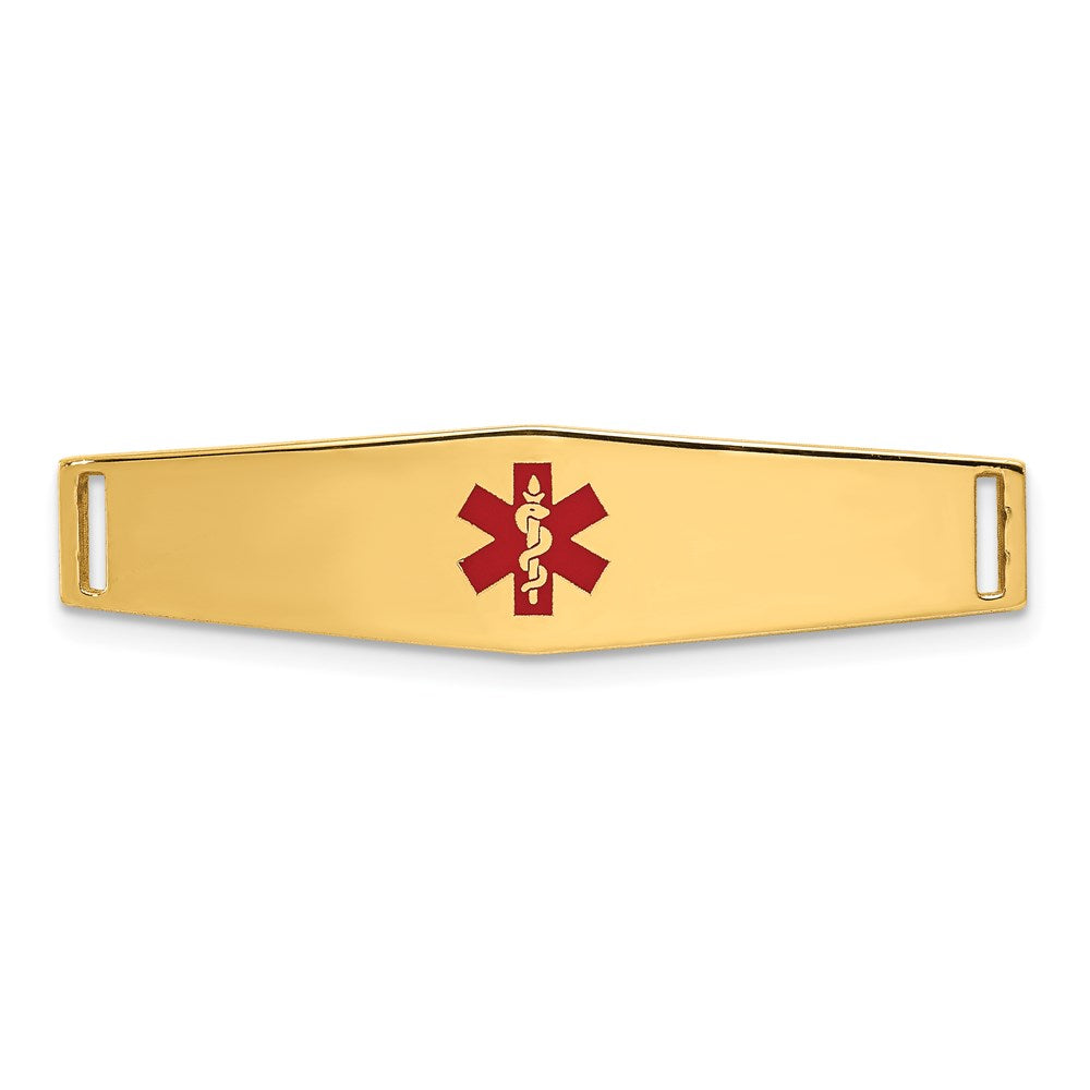 14K 34x9mm Centered Red Epoxy Enameled Soft Diamond Shape Medical ID Plate # 817