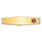 14K 34x9mm Off-Center Red Epoxy Enameled Soft Diamond Shape Medical ID Plate # 817