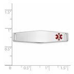 14K White Gold 34x9mm Off-Center Red Epoxy Enameled Soft Diamond Shape Medical ID Plate # 817