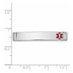 14K White Gold 34x6mm Off-Center Red Epoxy Enameled Medical ID Plate # 817