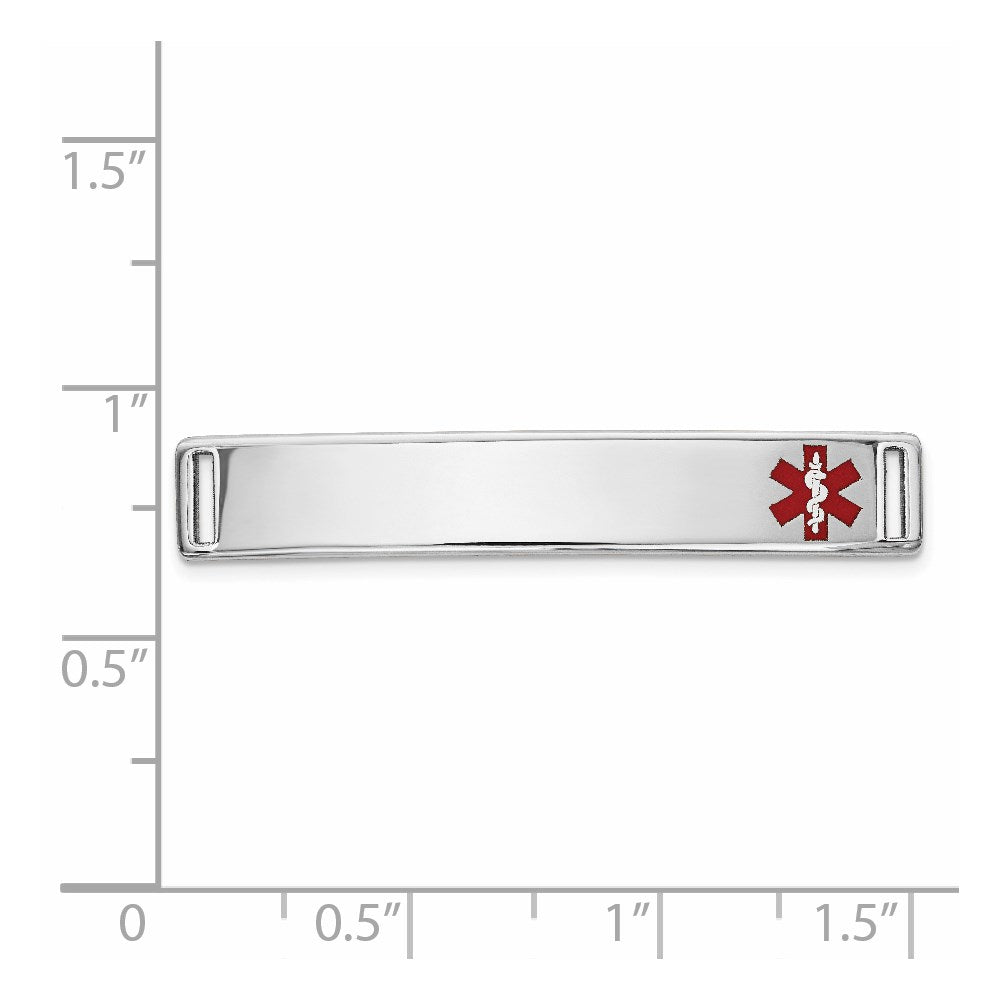 14K White Gold 34x6mm Off-Center Red Epoxy Enameled Medical ID Plate # 817