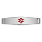 14K White Gold 36x9mm Centered Red Epoxy Enameled Soft Diamond Shape Medical ID Plate # 818