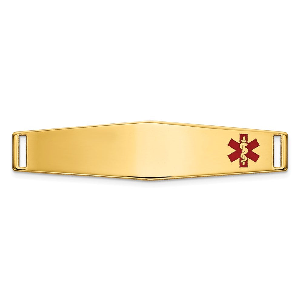 14K 36x9mm Off-Center Red Epoxy Enameled Soft Diamond Shape Medical ID Plate # 818