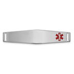 14K White Gold 36x9mm Off-Center Red Epoxy Enameled Soft Diamond Shape Medical ID Plate # 818