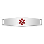 14K White Gold 38x10mm Centered Red Epoxy Enameled Soft Diamond Shape Medical ID Plate # 819