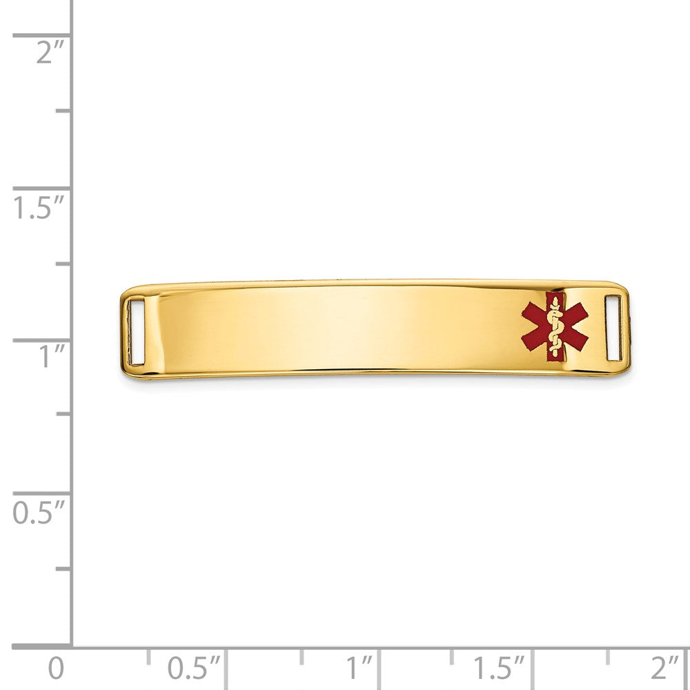14K 38x8mm Off-Center Red Epoxy Enameled Medical ID Plate # 819
