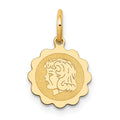 14k Girl Head on .009 Gauge 10mm Engravable Scalloped Disc Charm