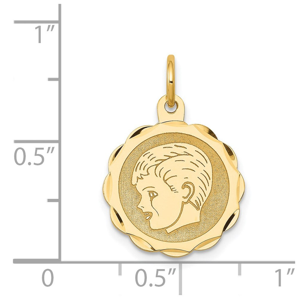 14k Boy Head on .013 Gauge 15mm Engravable Scalloped Disc Charm