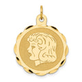 14k Girl Head on .011 Gauge 22mm Engravable Scalloped Disc Charm