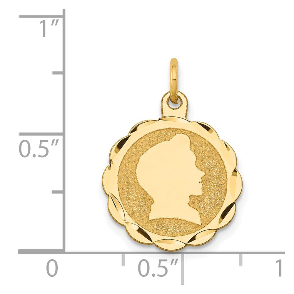14k Boy Head on .018 Gauge Engravable Scalloped 17 15mm Disc Charm