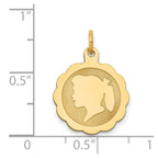 14k Girl Head on .011 Gauge Engravable Scalloped 17x15mm Disc Charm