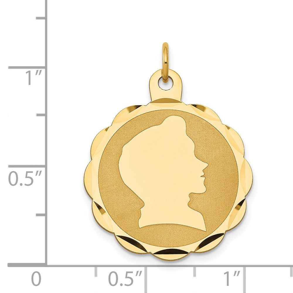 14k Boy Head on .013 Gauge Engravable Scalloped 25x22mm Disc Charm