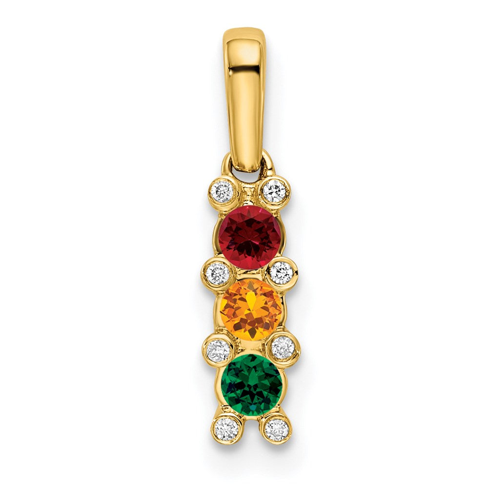 14K Family Jewelry Synthetic Stone & Diamond Set Pendant