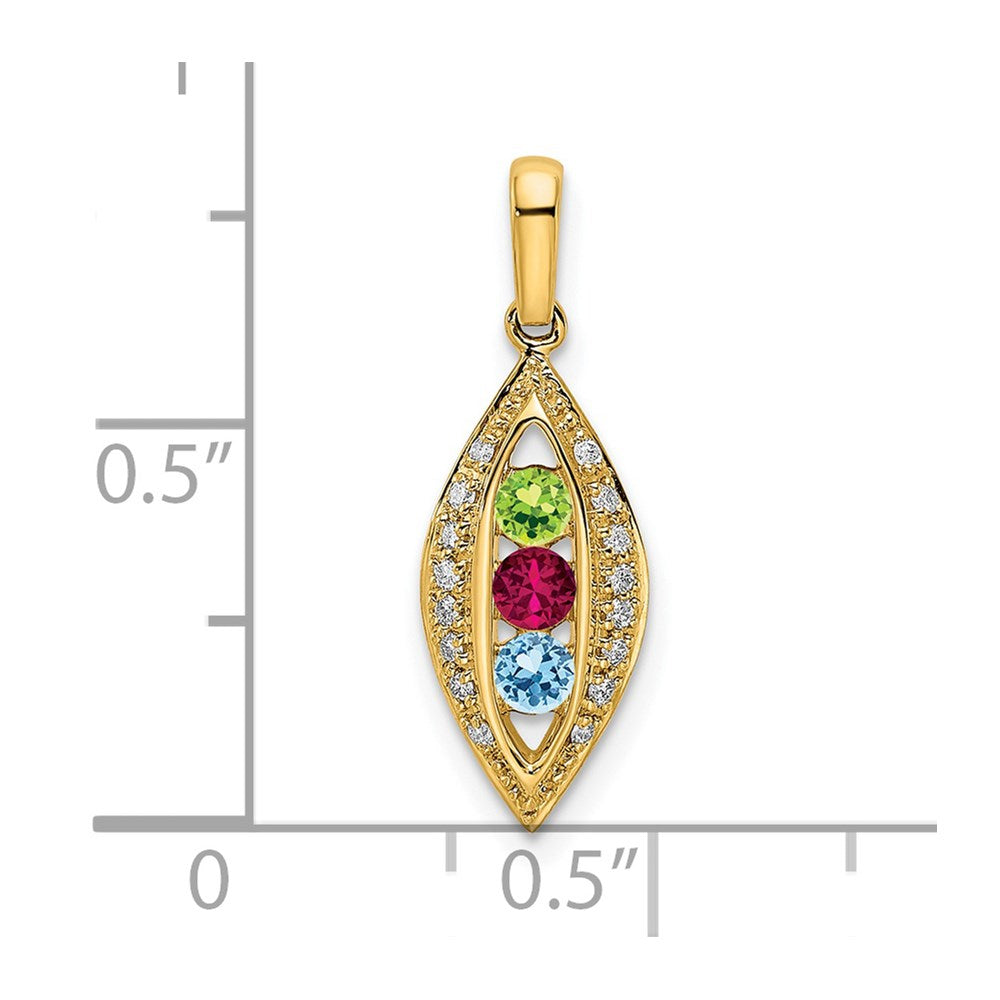 14K Family Jewelry Synthetic Stone & Diamond Set Pendant
