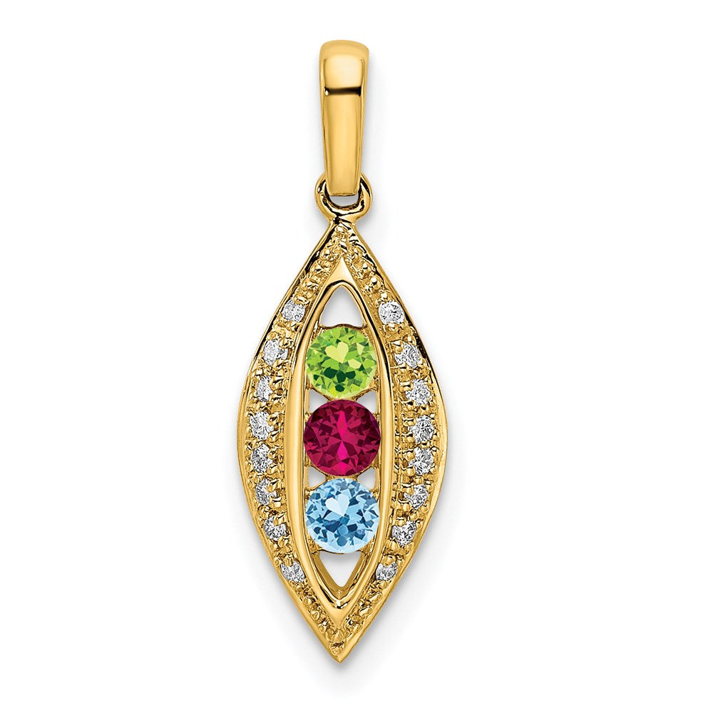 14K Family Jewelry Genuine Stone & Diamond Set Pendant