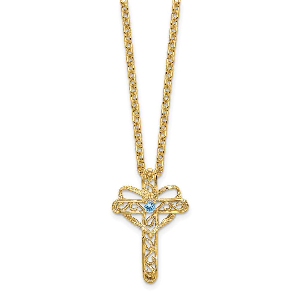 14k Genuine 1 Stone Mother's Cross Pendant