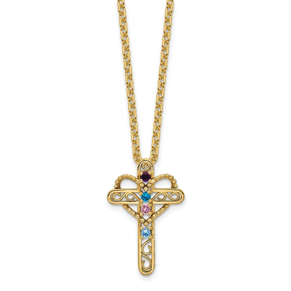 14k Genuine 4 Stone Mother's Cross Pendant