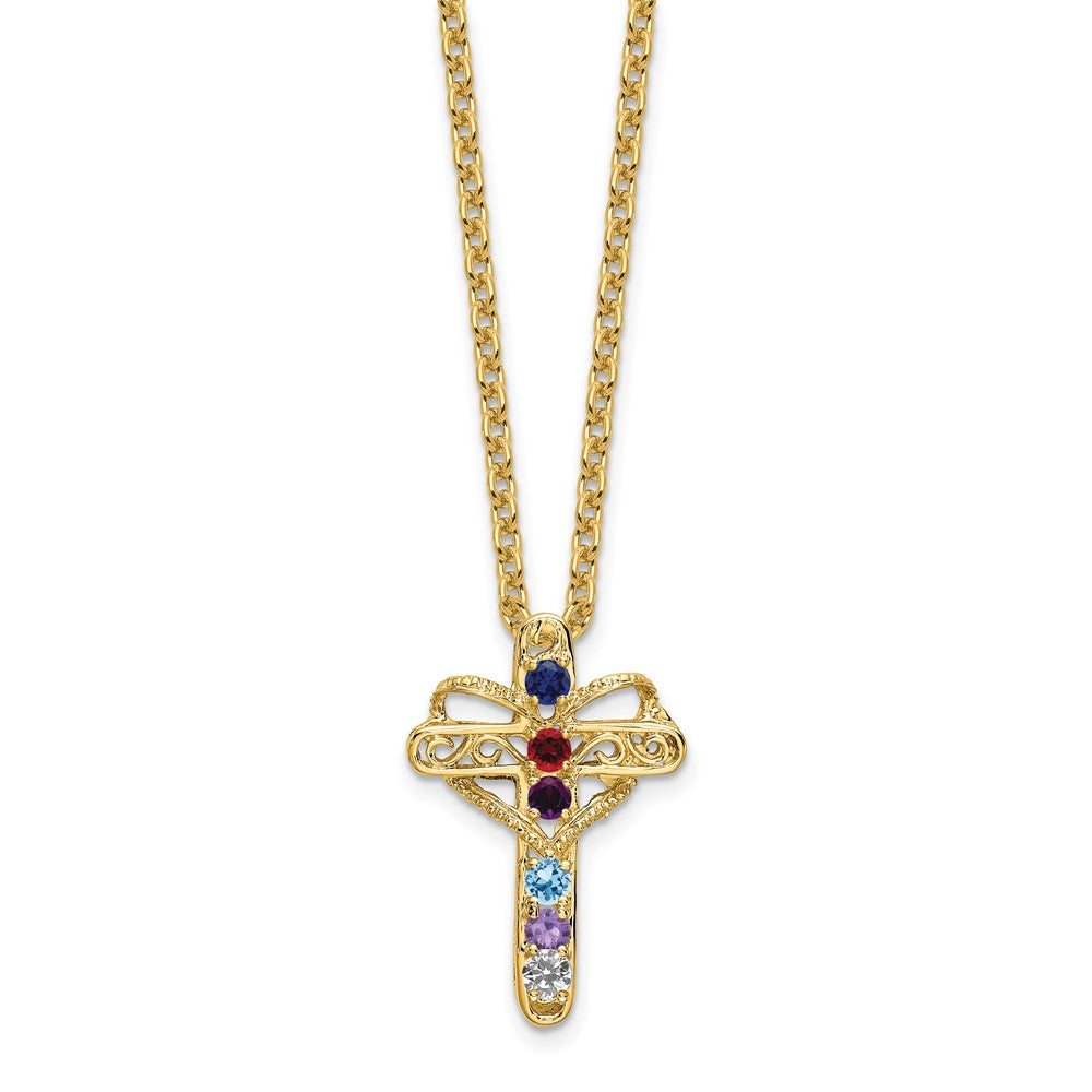 14k Genuine 6 Stone Mother's Cross Pendant