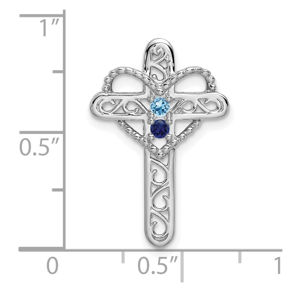 14k White Gold Synthetic Mother's Cross Pendant