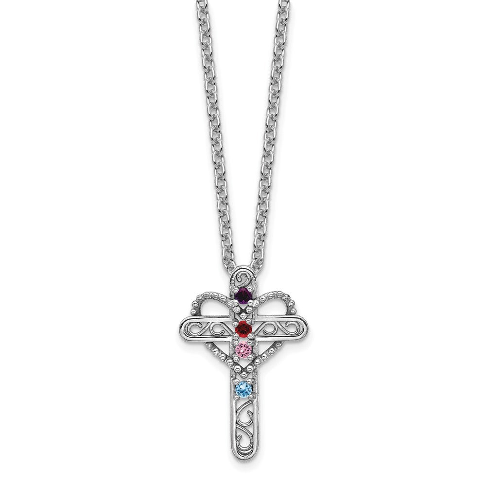14k White Gold Genuine Mother's Cross Pendant