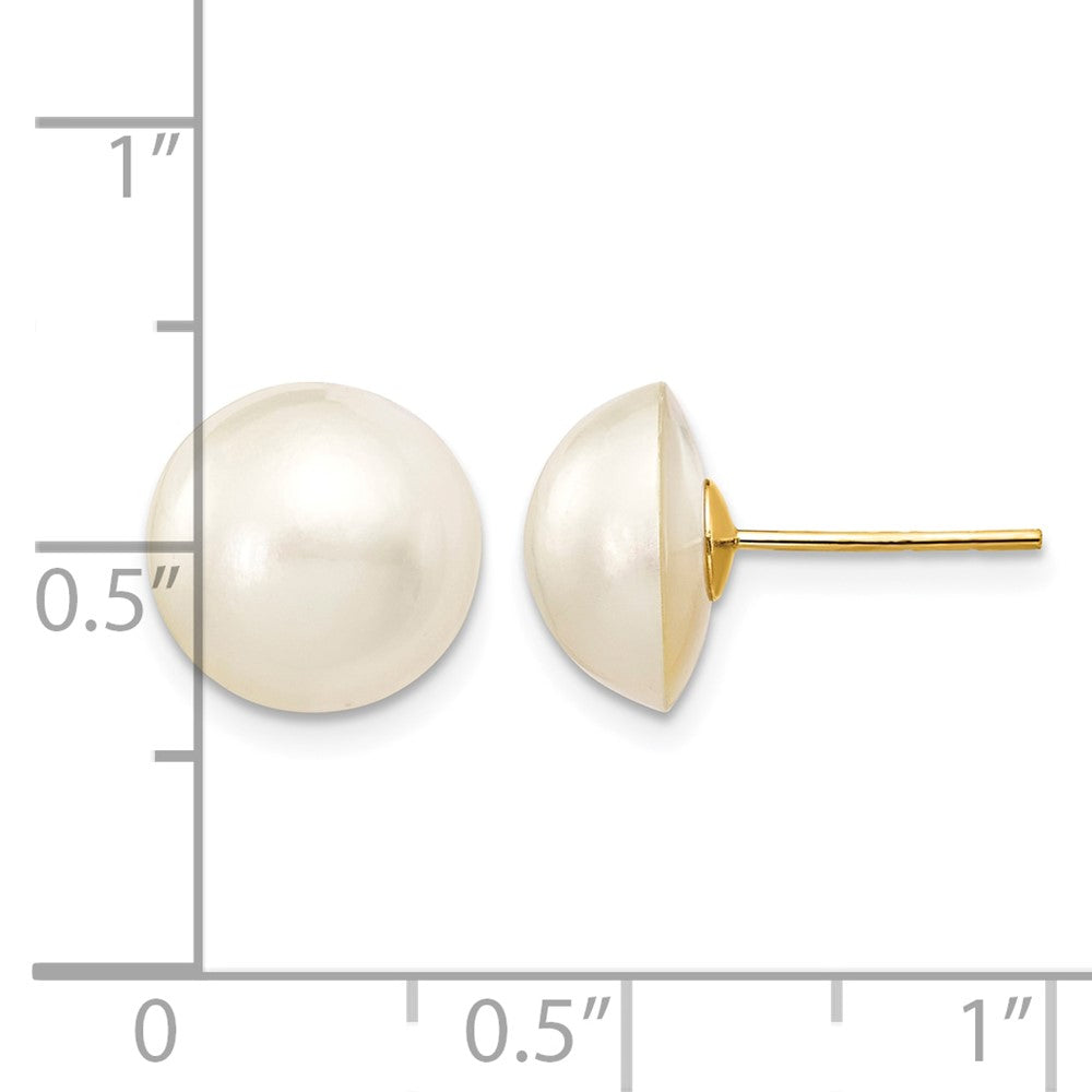 14k 10-11mm White Freshwater Cultured Mabe Pearl Post Earrings