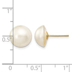 14k 10-11mm White Freshwater Cultured Mabe Pearl Post Earrings