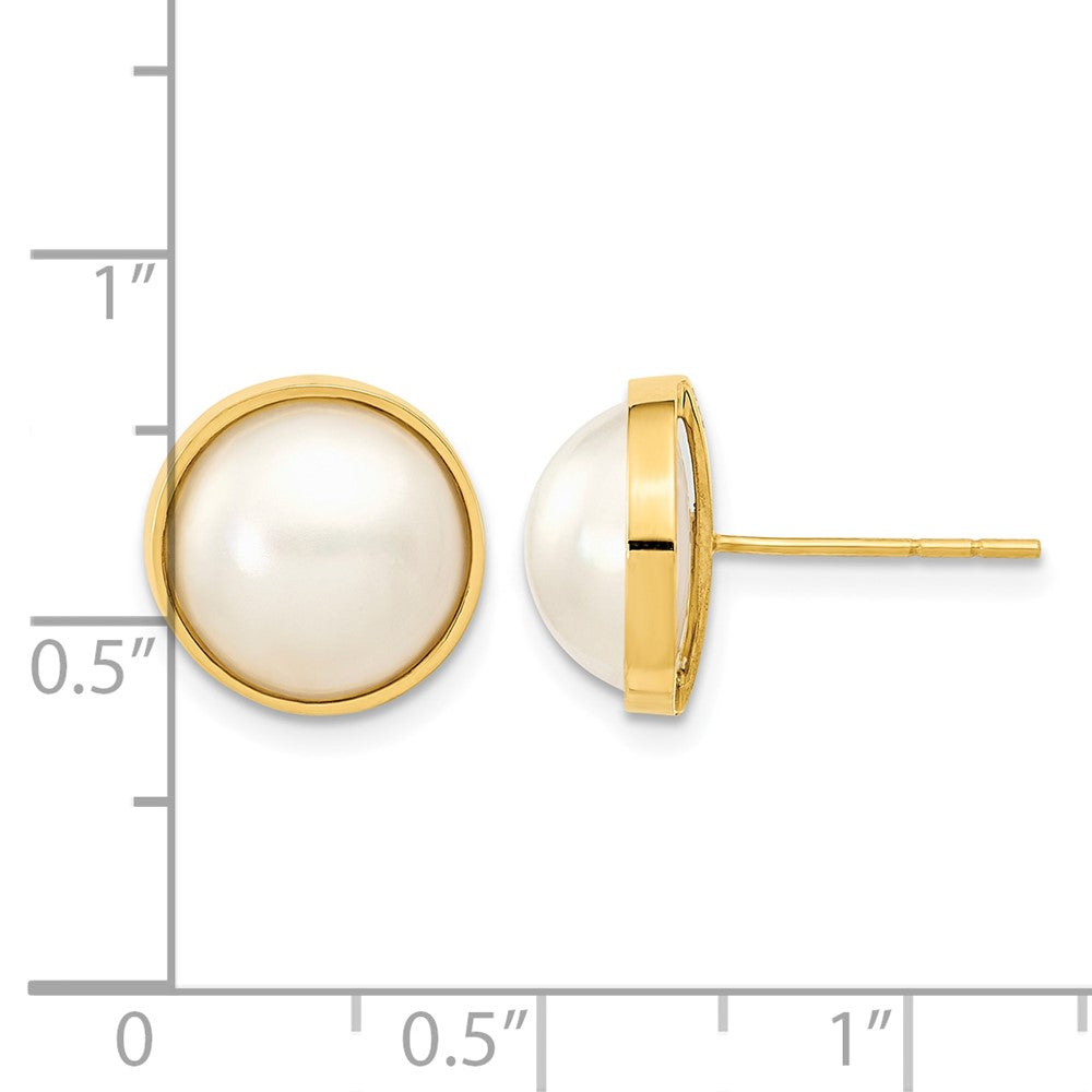 14k 9-10mm White Freshwater Cultured Mabe Pearl Post Earrings